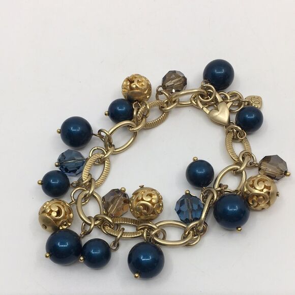 Brighton Bracelet Contempo Chic Gold & Navy Blue Faux Pearls Crystals - Picture 1 of 16
